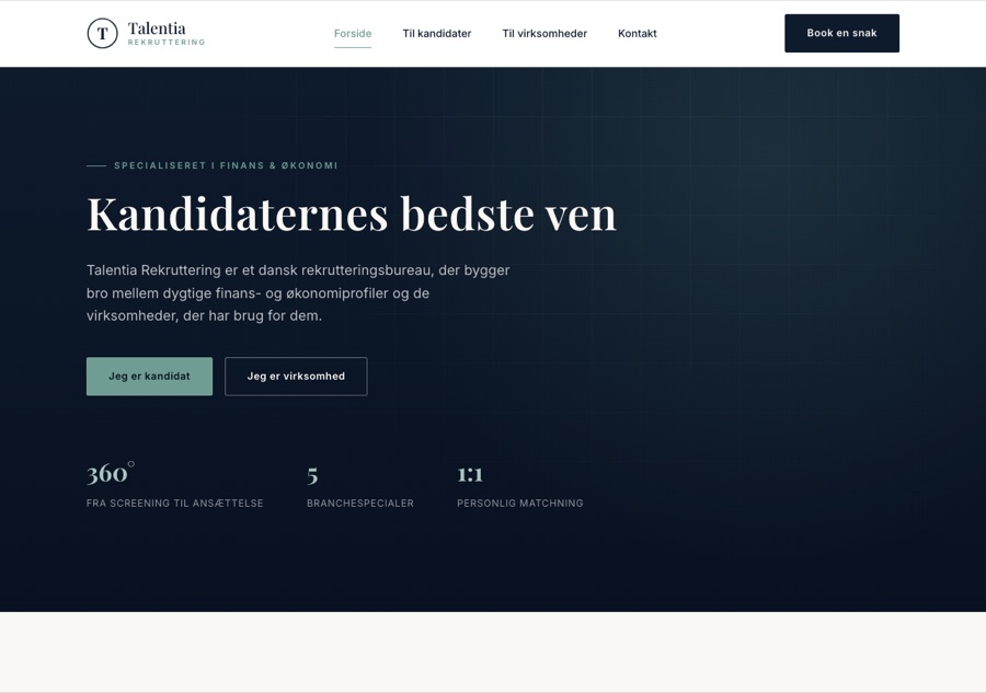 Talentia Rekruttering hjemmeside